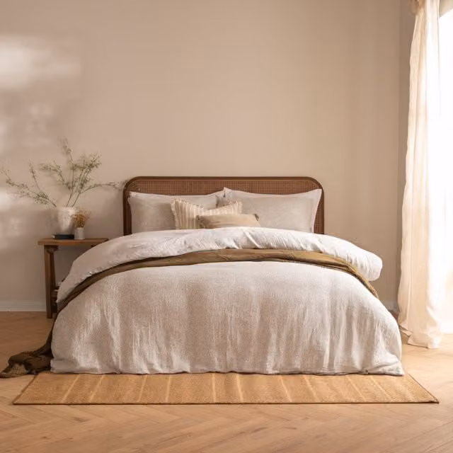 Yard Perrie Leaf Muslin Cotton Duvet Cover Bedding Set in Beige Floral Design