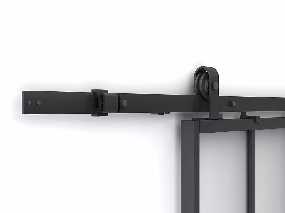 Vente-unique Double Sliding Door in Recess, Black Aluminium and Tempered Glass, Reversible Industrial Style, H: 205 cm – 3