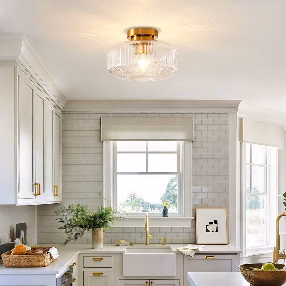 Harper Living Vintage Ceiling Lamp with Transparent Glass Shade and Brass Finish, E27, Gold – 2