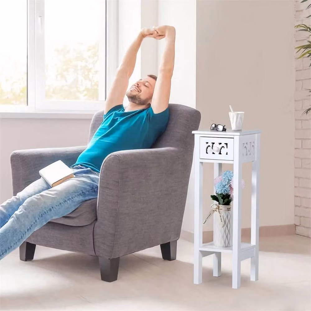 KORVIXA Modern White Wooden Hallway, Living Room or Bedside Shelf – 2