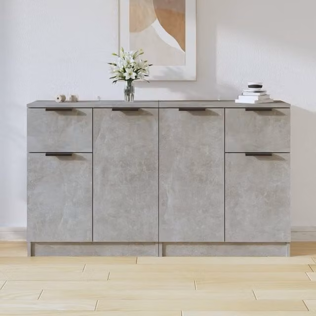 Berkfield Home Set of 2 Minimalist Wall Mounted Sideboards in Concrete Grey, W/D/H: 60 x 30 x 70 cm – 1