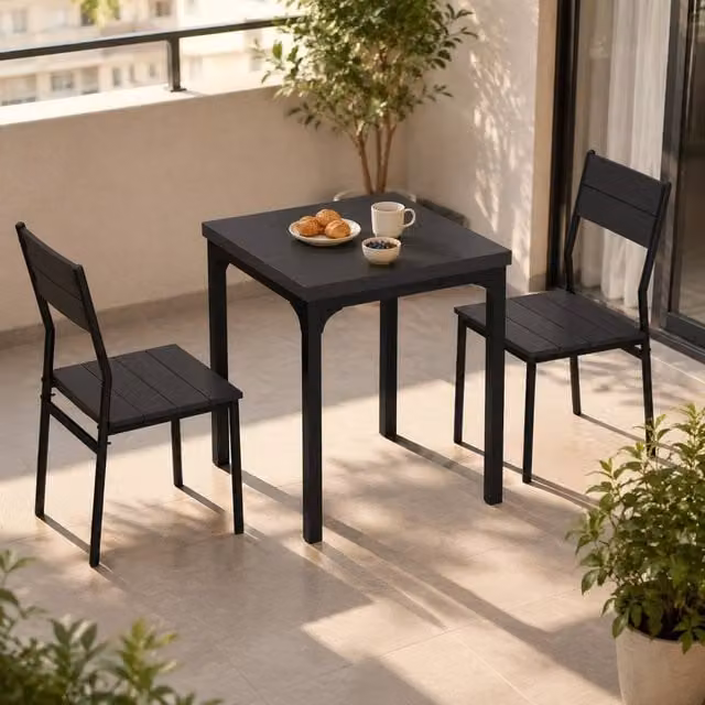 STILVORA Industrial Square Dining Table Set with 2 Chairs in Black