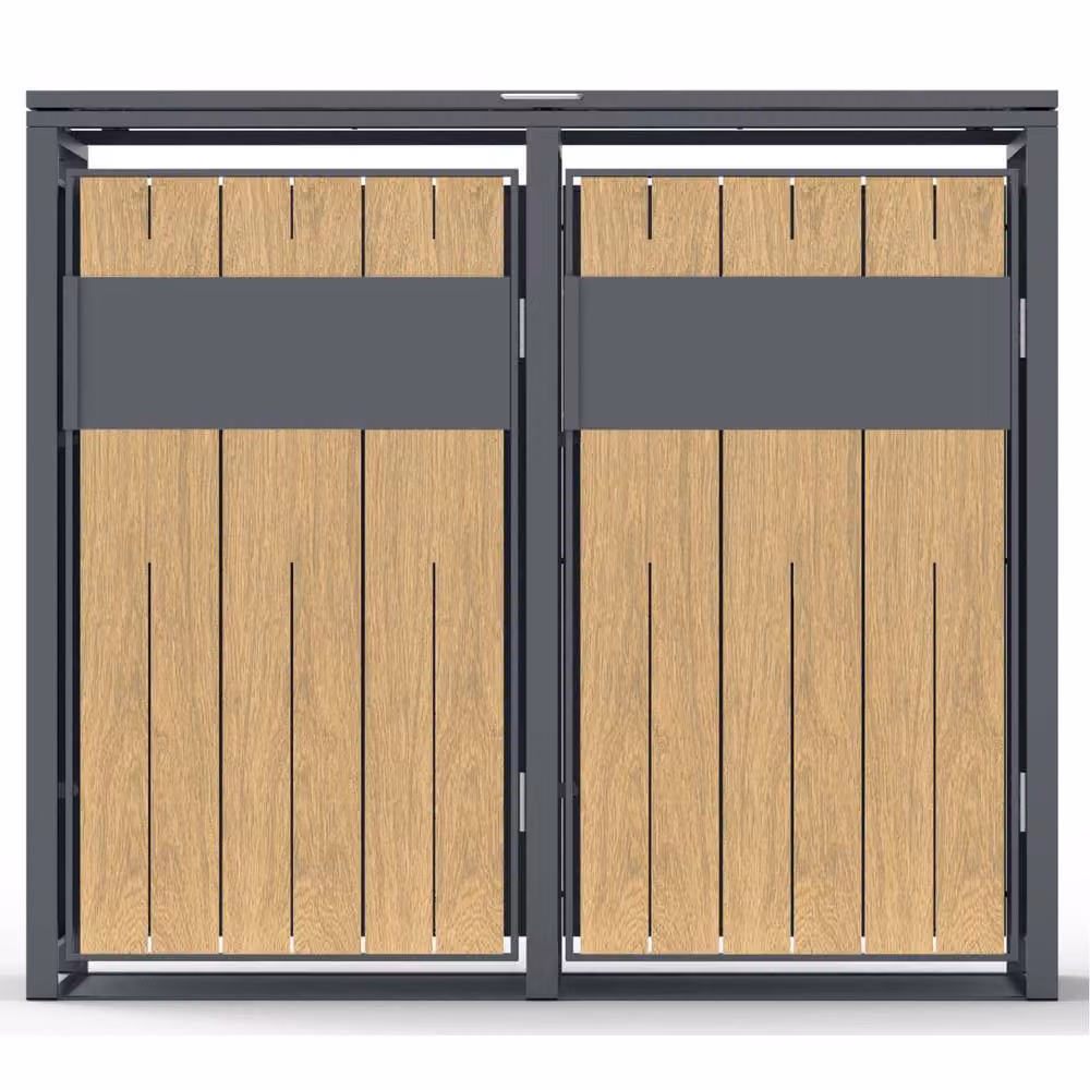 Phoenix Safe Company Phoenix Outdoor Double Wheelie Bin Store for 2 x 240L Bins, Oak Effect Metal Storage, Brown – 6