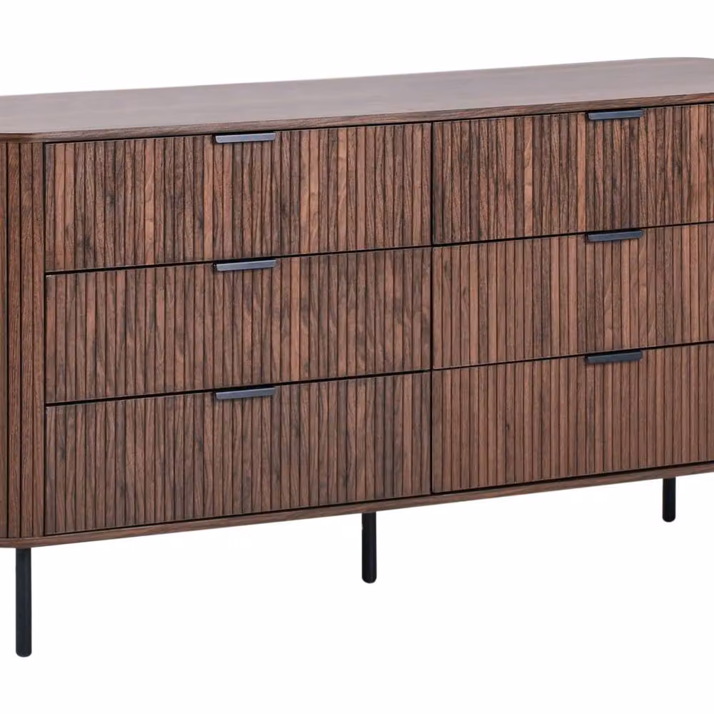 Wyld and Coco Retro Six-Drawer Chest in Brown and Black, W: 153 cm, D: 47 cm, H: 81 cm – 2