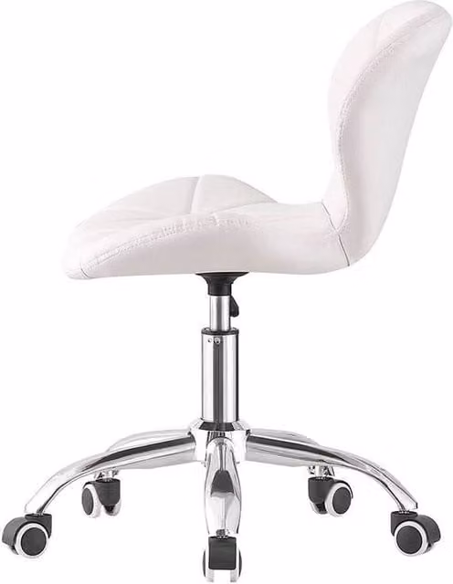 FORGEVIO White Faux Leather Modern Task Chair with Height Adjustment and Castors