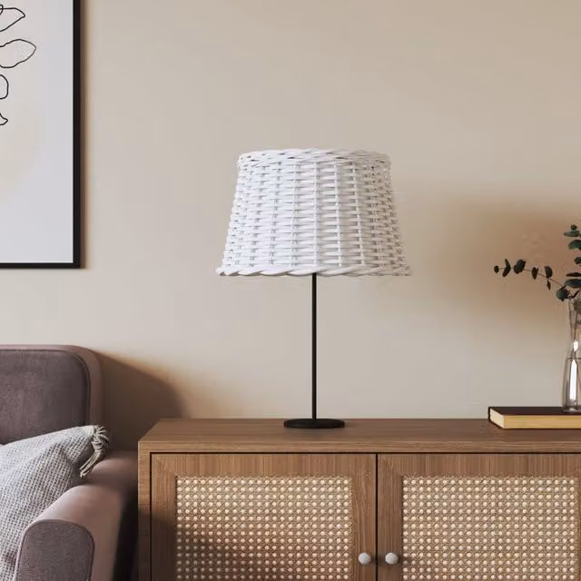 Berkfield Home White Wicker Boho Lamp Shade, W/D/H: 45 x 45 x 28 cm