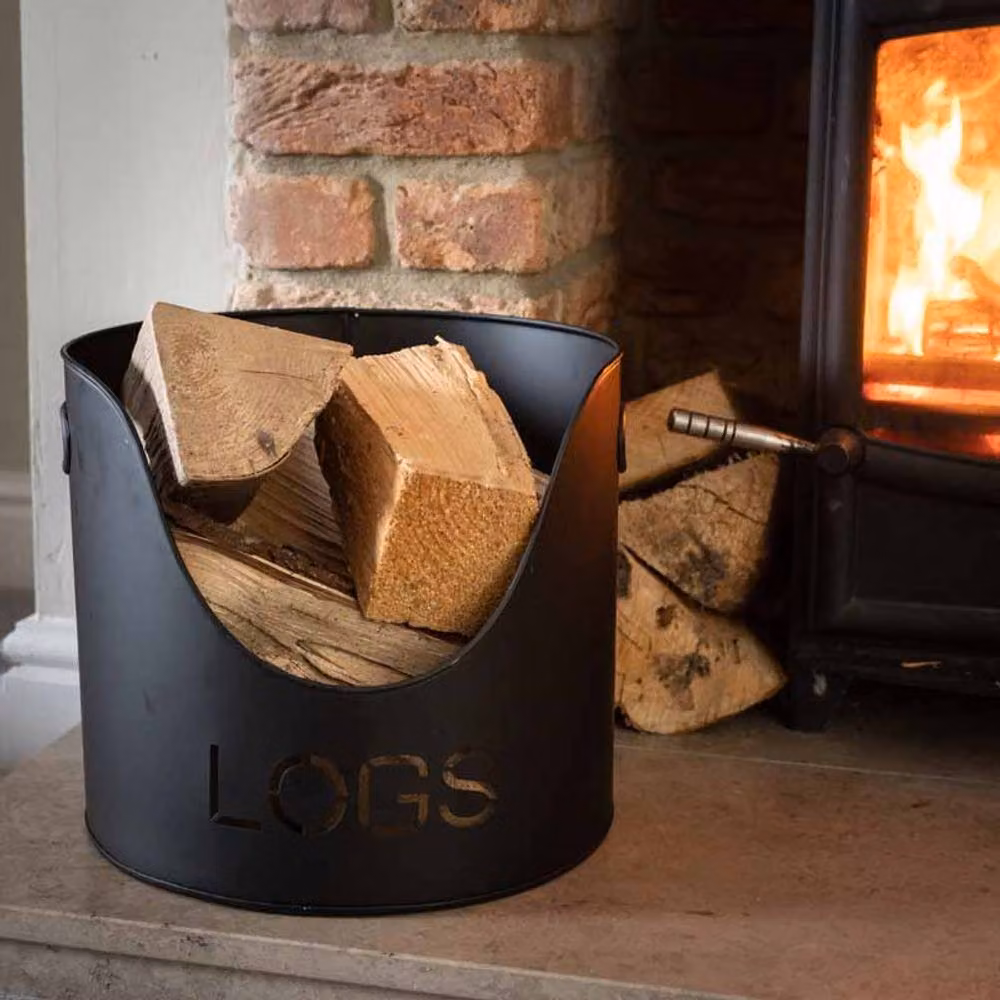 Lemon Pavilion Furniture and Decor Metal Logs and Kindling Buckets and Matchstick Holder, Black, H: 32 cm – 5