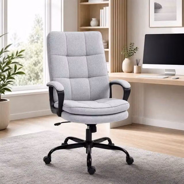 STILVORA Grey Linen High Back Task Chair for Home Office
