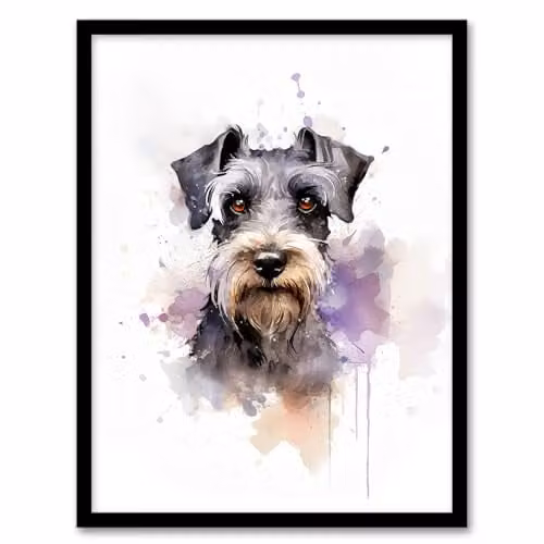 Artery8 Schnauzer Watercolour Pet Portrait Framed Paper Poster Wall Decor, Multicolour, W: 30.48 cm, H: 41.0 cm – 1