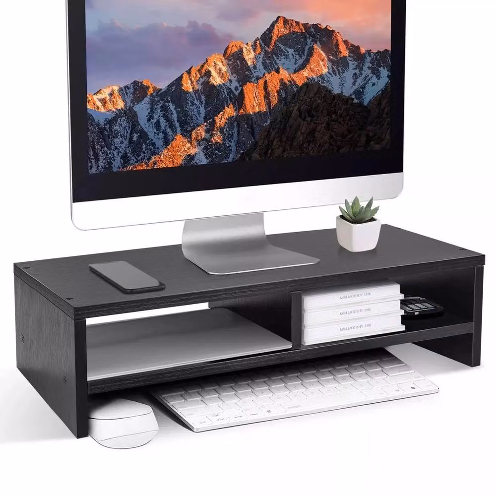 FORGEVIO Black Matt Wood Computer Desktop Monitor and Laptop Stand – 4