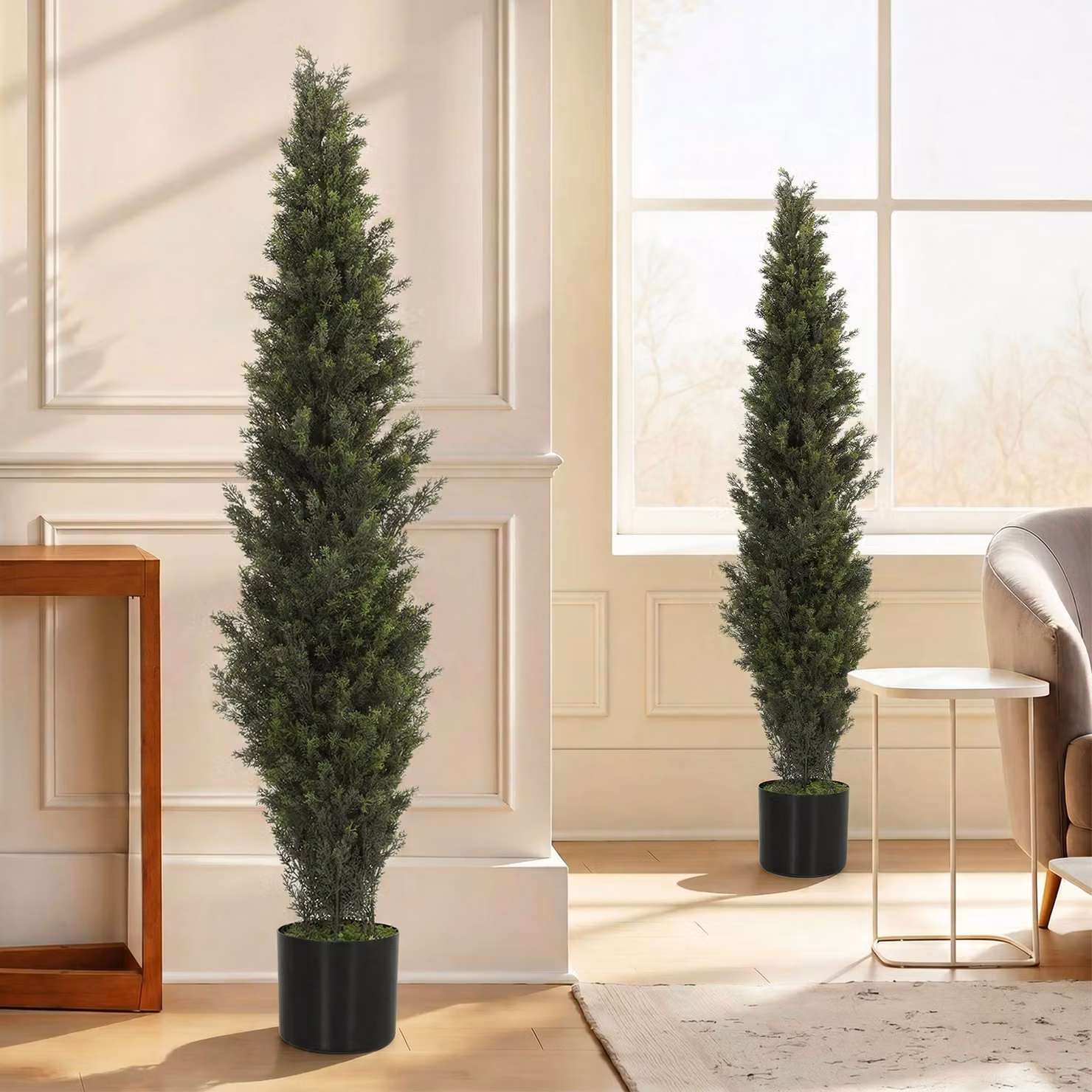 HOMCOM Set of 2 Green Decorative Artificial Cypress Trees with Weighted Pots, Height: 150 cm – 7