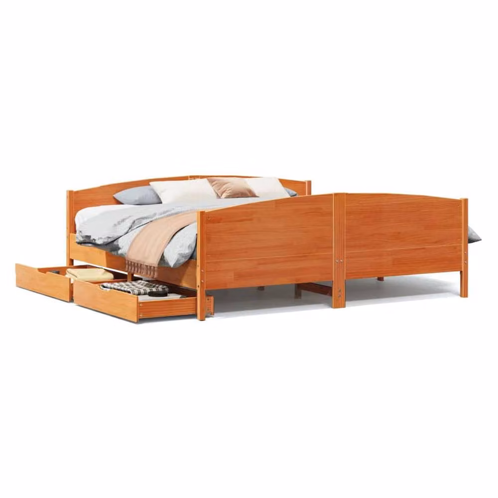 Berkfield Home Solid Wood Pine Bed Frame in Wax Brown with Drawers, W/D/H: 160 x 200 cm – 2