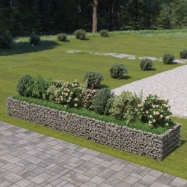Berkfield Home Silver Galvanised Steel Wire Mesh Stone Gabion Raised Bed W/D/H: 450 x 90 x 50 cm