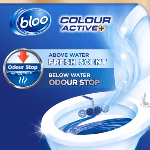 Bloo Colour Active Bleach Toilet Rim Blocks with Anti-Limescale and Odour-Stop Technology, Blue, Pack of 2 – 3