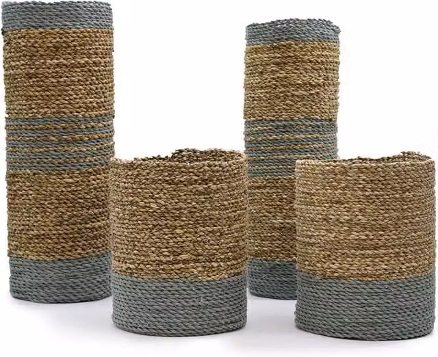 KDMD Seagrass and Grey Raffia Set with 2 Vases and 2 Bins – 1