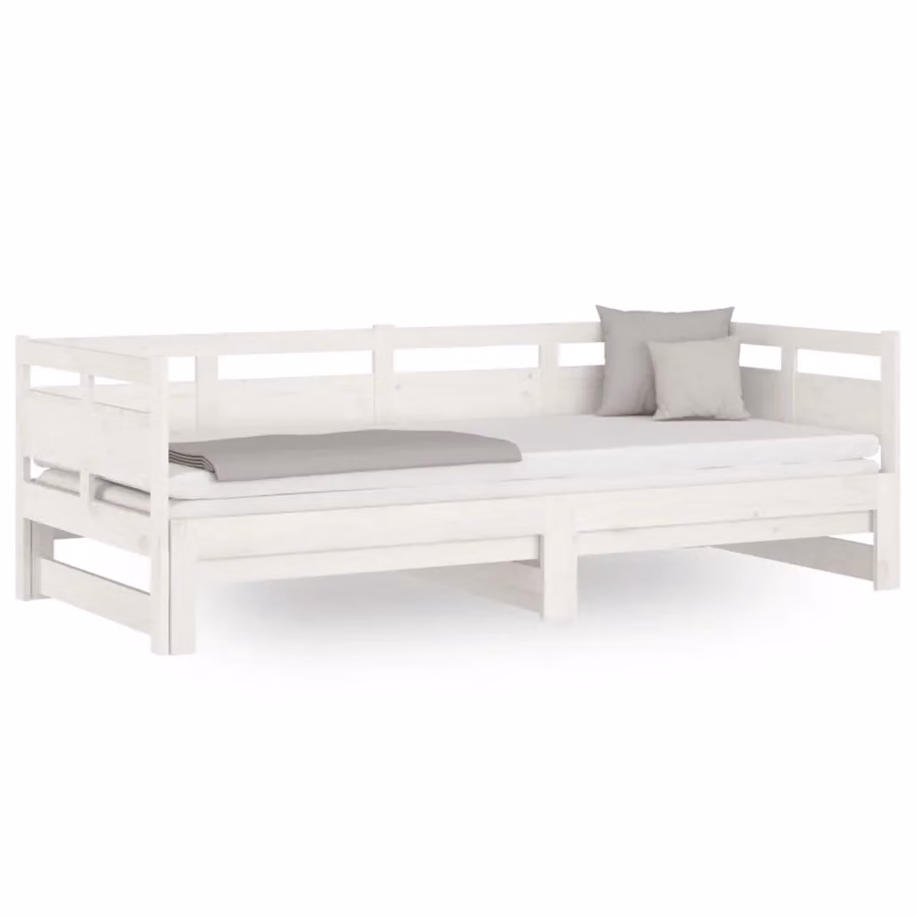 Berkfield Home White Solid Wood Pine Pull-out Day Bed, W/D/H: 90 x 200 cm (x2) – 2