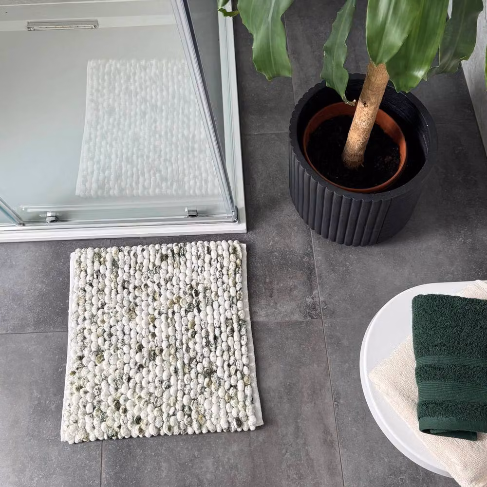 Allure Bath Fashions Marl Chunky Bobble Square Bath Mat, Non Slip and Quick Drying, Green, 50 x 50 cm – 2