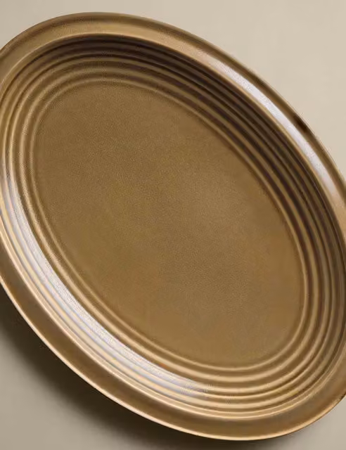 M&S Large Ceramic Reactive Oval Serving Platter in Green