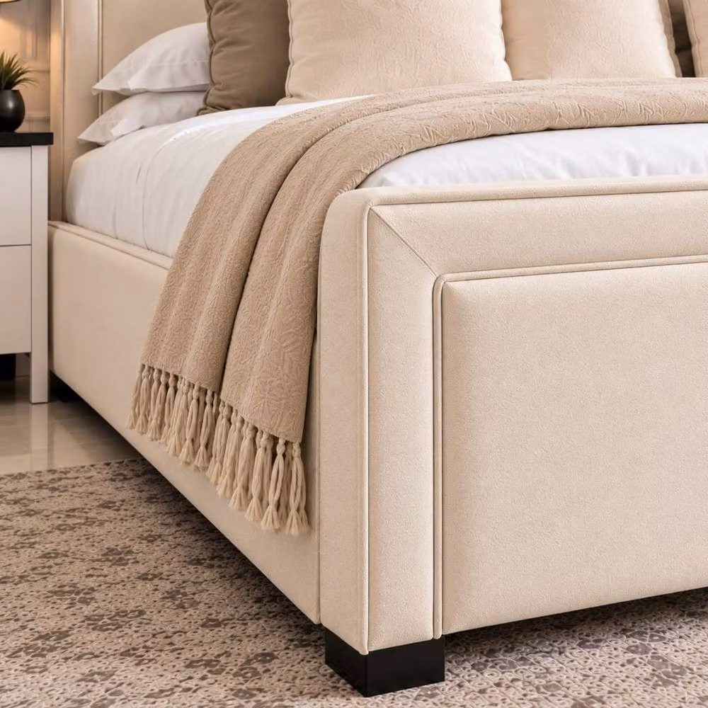 Velmora Soft Snooze Upholstered Divan Ottoman Storage Bed with Headboard in Grey, W/D/H: 200 x 200 cm