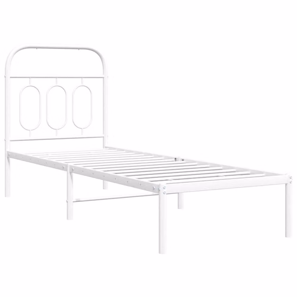 Berkfield Home Metal Bed Frame with Headboard, White, W: 75 cm, L: 190 cm – 3
