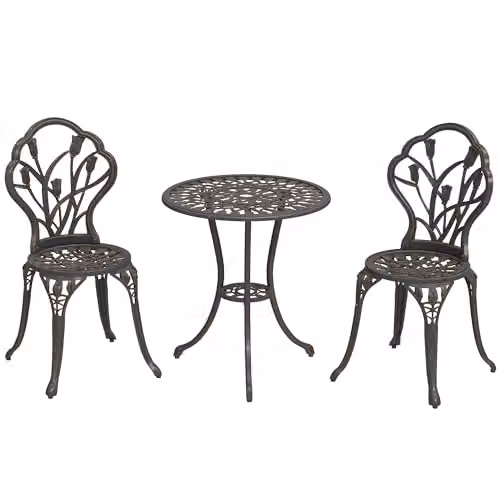 Outsunny 3 Piece Retro Metal Bistro Set in Matt Bronze for Garden, Balcony or Terrace – 1