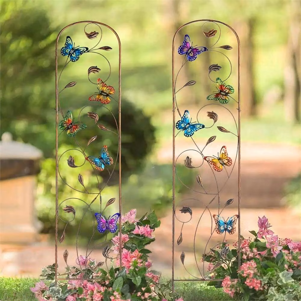SPETLEK 2 Pack Metal Butterfly Obelisk Trellis Support in Brown, W/D/H: 100 x 100 x 100 cm – 4