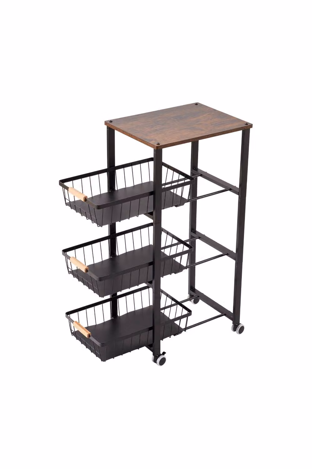 Living and Home 4-Tier Narrow Kitchen Storage Trolley with Pull-Out Metal Baskets in Matt Black – 4