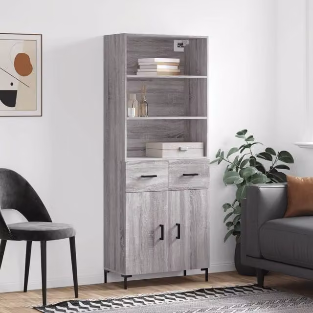 Berkfield Home Grey Sonoma Highboard, W: 69.5 cm, D: 34 cm, H: 180 cm – 1