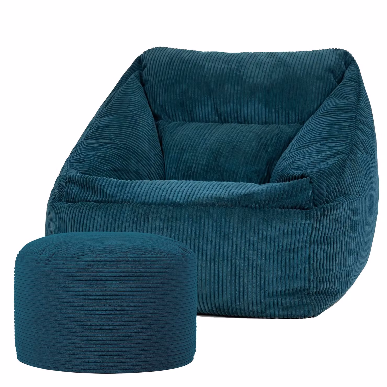 ICON Corduroy Bean Bag Armchair with Round Footstool in Petrol Green – 4