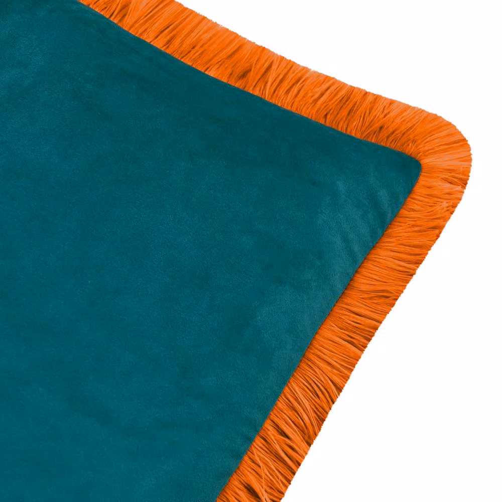 Furn Halo Fringed Velvet Cushion in Turquoise Blue, W/D/H: 50 x 50 x 50 cm – 3