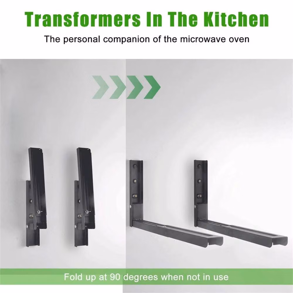 Nordara 2-Piece Adjustable Extensible Wall Mounted Microwave Brackets in Black, W: 50.0 cm, D: 54.4 cm – 5