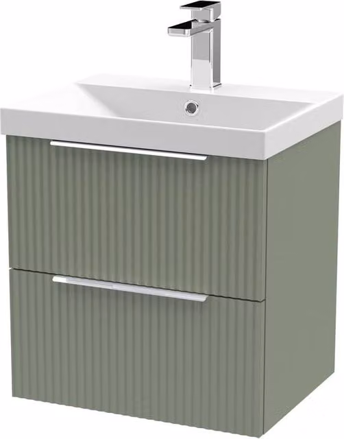 Balterley Tixall Fluted 2 Drawer Wall Hung Vanity Basin Unit, Satin Green, Width: 50 cm