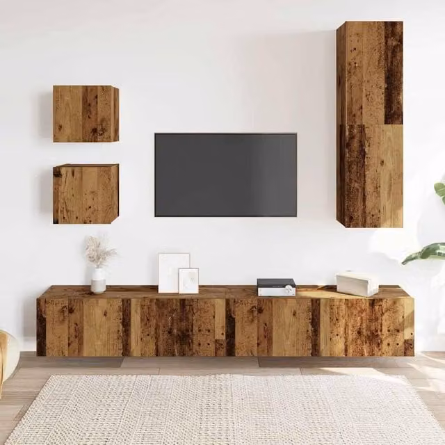 Berkfield Home Classic 5 Piece Wall-mounted TV Cabinet Set in Brown Engineered Wood – 1
