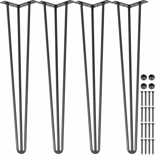 VOGREX Set of 4 Matt Black Steel Hairpin Legs for Furniture, 10 inch – 1