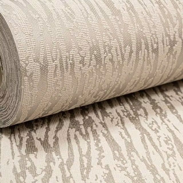 Rasch Zebra Stripe Animal Print Textured Wallpaper in Grey and Metallic Silver