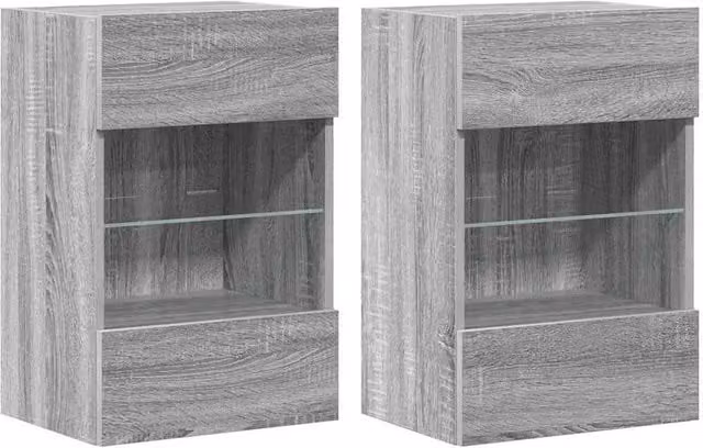 Berkfield Home Set of 2 Modern Wall Mounted TV Cabinets with Integrated LED Lighting and Glass Doors in Grey Sonoma, W: 40 cm, D: 30 cm, H: 60.5 cm