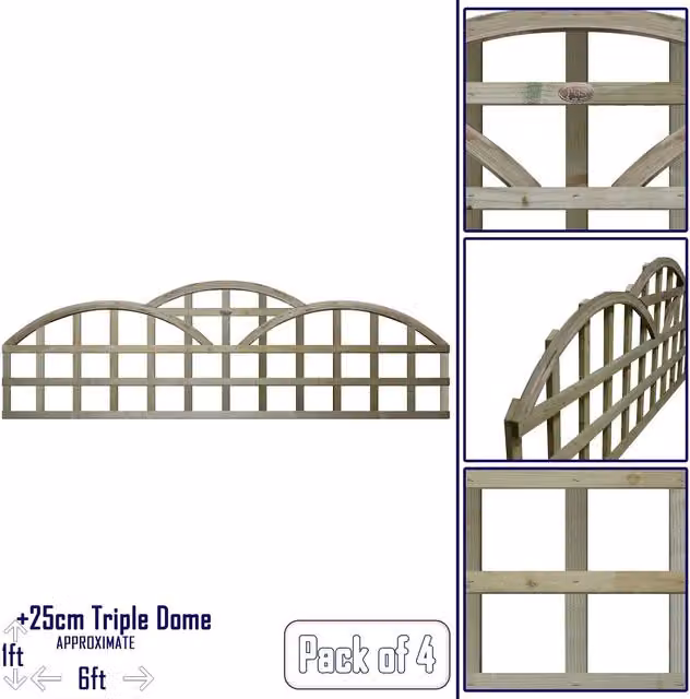 Premier Garden Supplies Triple Dome Standard Square Trellis Panels or Fence Topper, Pressure Treated Tanalised Wood, Height: 55 cm, Pack of 4