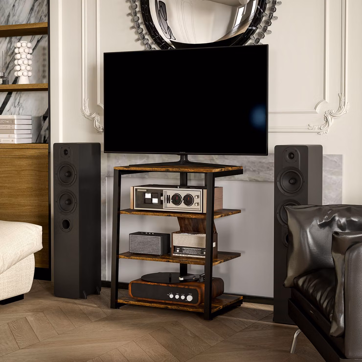 HOMCOM HiFi Stand with Four Adjustable Storage Shelves in Rustic Brown – 8