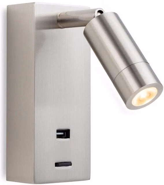 Netlighting Clifton Adjustable LED Wall Reading Light with USB Port in Brushed Grey Steel