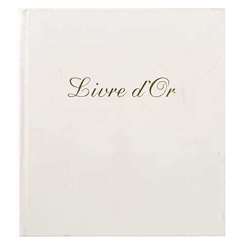 Exacompta Alpille Leather Guest Book in White with Gold Edges, 140 Blank Ivory Pages, H 27 cm x W 22 cm