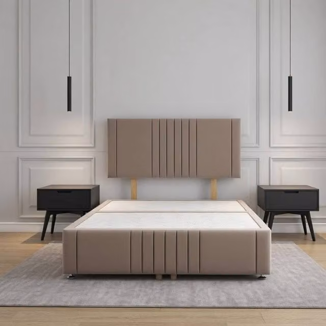 Regional Furnishings Double Upholstered Plush Velvet Divan Bed with 24 inch Headboard in Bronze, W/D/H: 140 x 200 cm