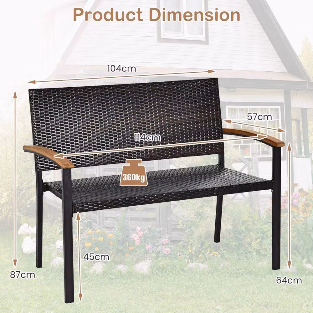 Kelvenix Brown Stackable Outdoor Garden Bench with Acacia Wood and Rattan Details – 2