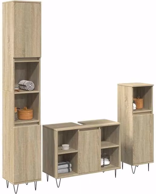Berkfield Home 3 Piece Industrial Bathroom Furniture Set in Sonoma Oak and Brown