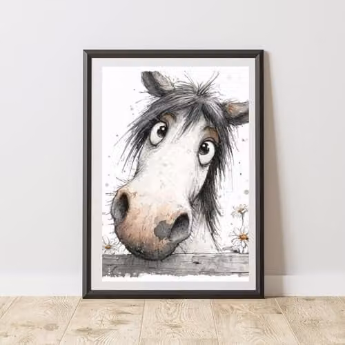 60 Second Makeover Peeking Horse with Daisies Multicolour Floral Wall Art Poster, A3