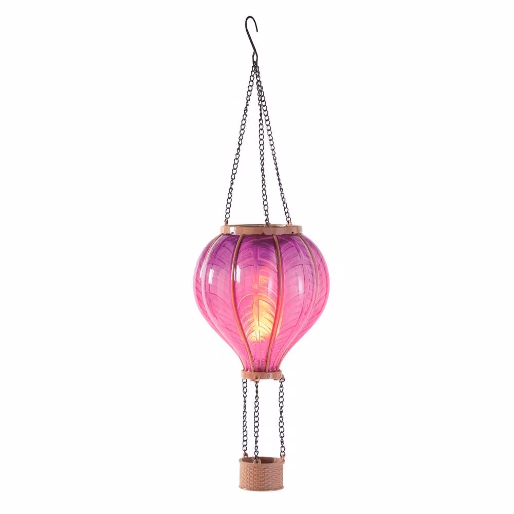 Gainsborough Solar-Powered Hanging Hot Air Balloon Garden Light with 30 LED Flickering Lights in Purple and Pink – 2