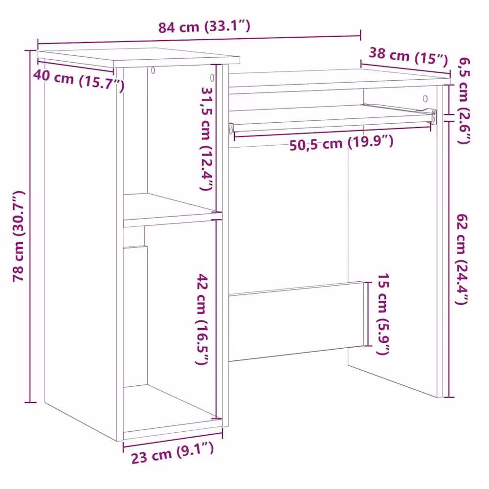 Berkfield Home Decorative Writing Desk with Shelves in Brown, W/D/H: 84 x 40 x 78 cm – 7