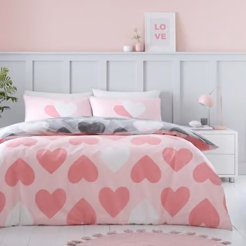 GAVENO CAVAILIA Reversible Double Duvet Cover and Pillowcase Set in Pink and Grey, W/D/H: 200 x 200 cm and 50 x 75 cm
