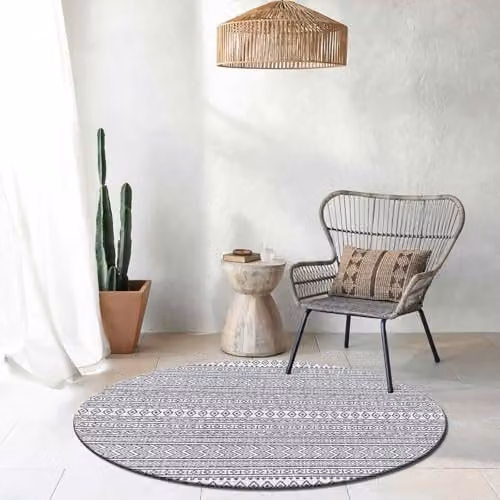 Livabliss Mimi Prague Indoor Outdoor Boho Pattern Rug, Black and White, W/D: 160 x 160 cm
