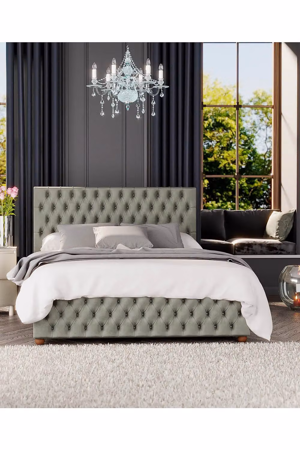 Laurence Llewelyn-Bowen Seren Ottoman Storage Bed in Duck Egg Blue Plush Velvet Fabric, Size: Small Double (W/D/H: 120 x 200 cm) – 4