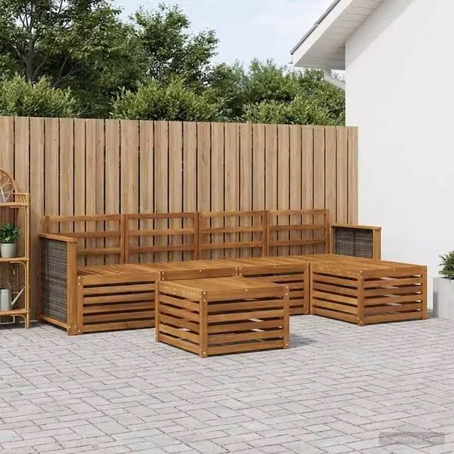 Berkfield Home 6-Piece L-Shape Outdoor Sofa Set in Brown Acacia Wood – 1